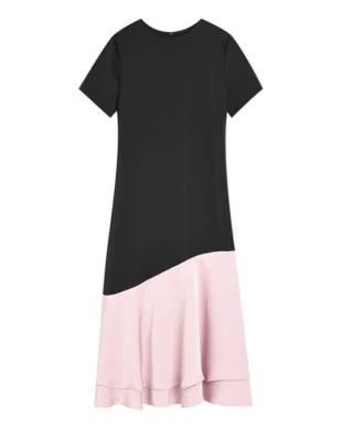 Color-Blocked Double-Layer Hem Dress