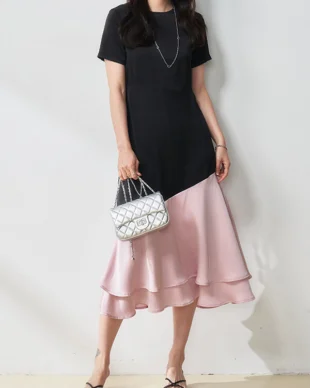 Color-Blocked Double-Layer Hem Dress