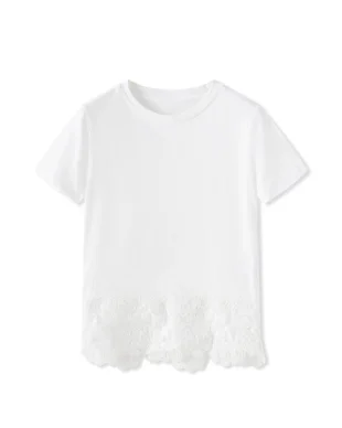Cotton T-Shirt with Irregular Lace Hem