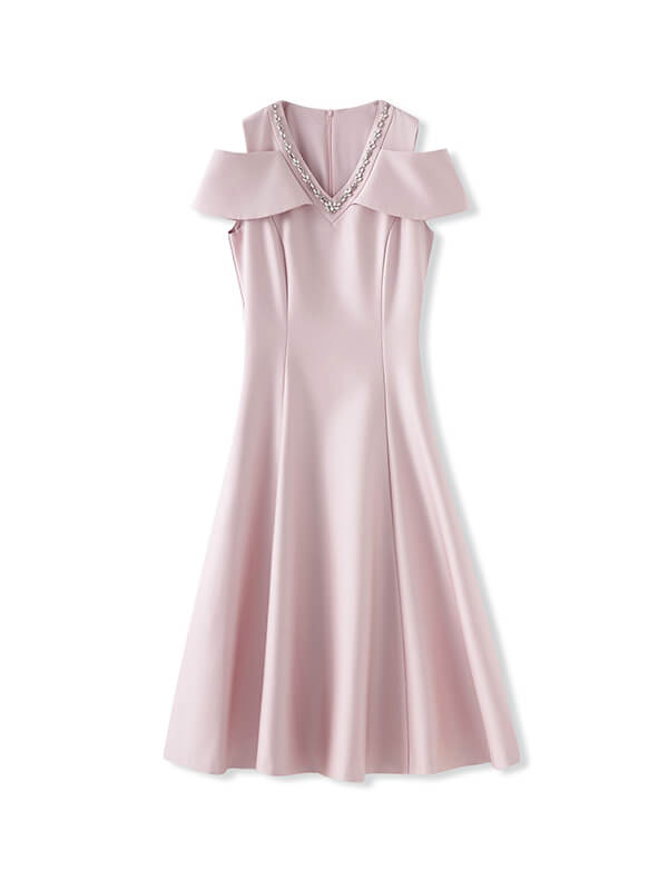 Crystal-Embellished V-Neck Corset Off-Shoulder Gown