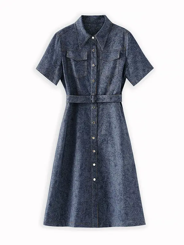 Dark Blue Vintage Jacquard Denim Dress