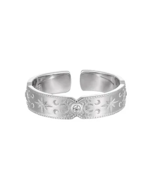 Diamond-Accented Star Motif Sterling Silver Ring