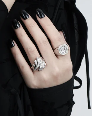 Diamond and Pearl Fishtail Ring in Sterling Silve