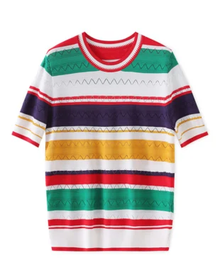 Dopamine Color-Block Striped Knit Top