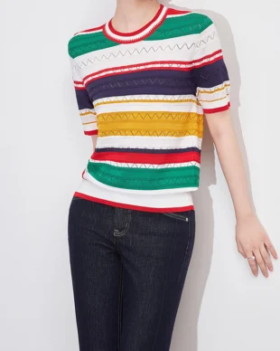 Dopamine Color-Block Striped Knit Top