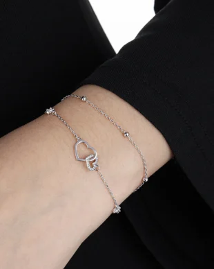 Double Layer Heart Bracelet in S925 Sterling Silver