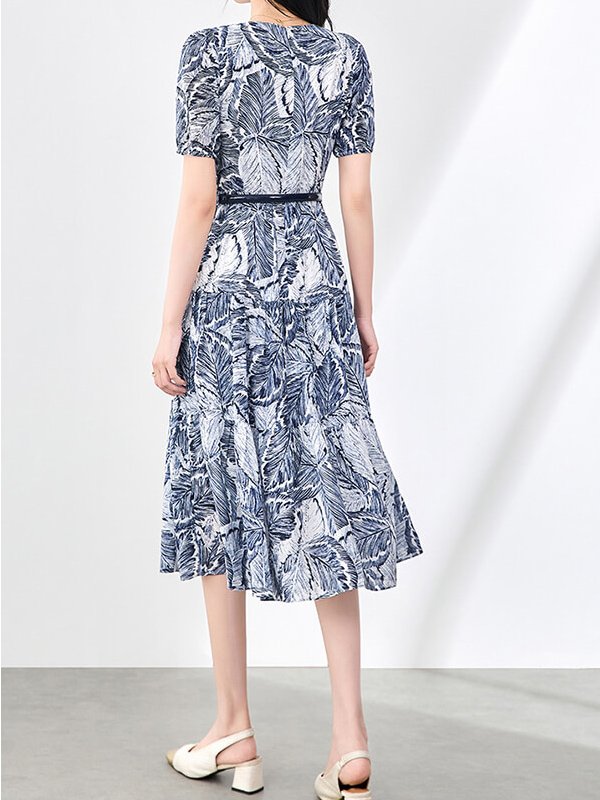 Neuro-Inclusive Blue Dress Women - Weighted Hem Sensory Calm Printed Formal Wear