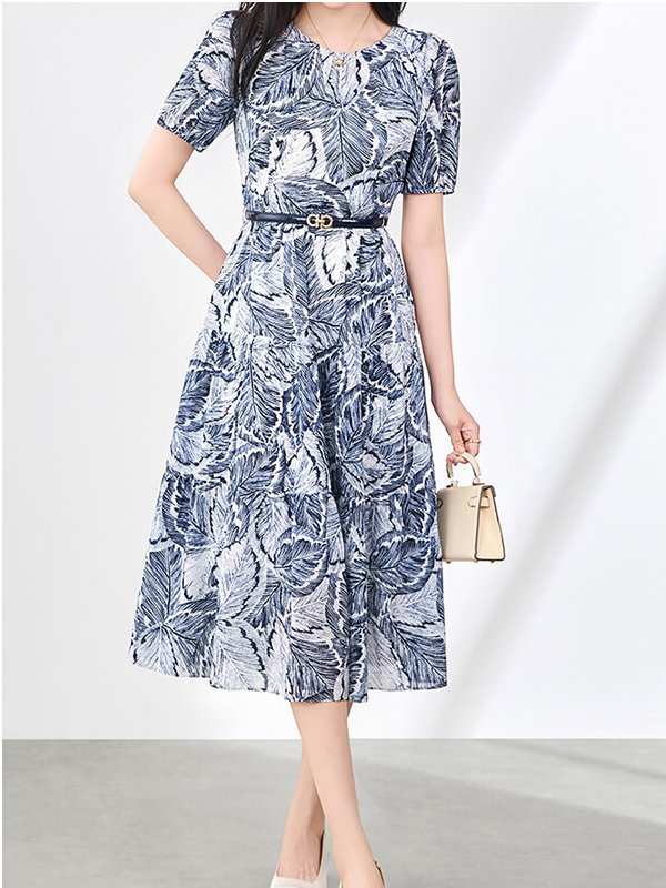 Botanical Archivist Dress Women - Wrinkle-Free Blue Print Museum Conservation Travel