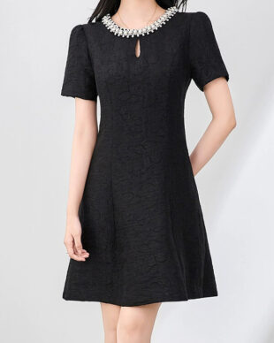 Embossed Jacquard Crystal-Embellished Evening Gown
