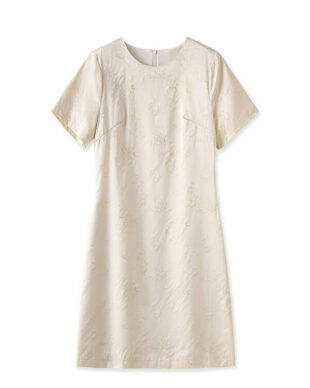 Embossed Jacquard Office A-Line Dress