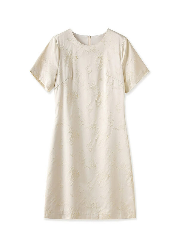 Embossed Jacquard Office A-Line Dress