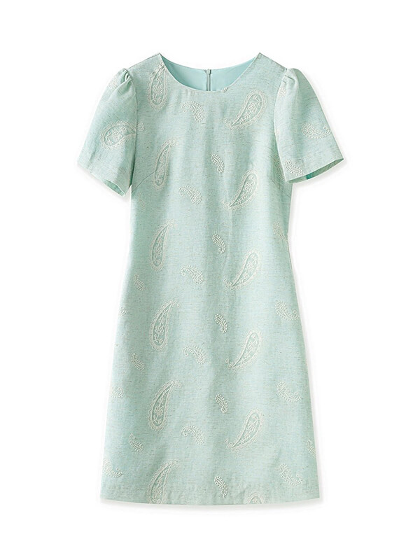 Embroidered Office-Ready Short-Sleeve A-Line Dress