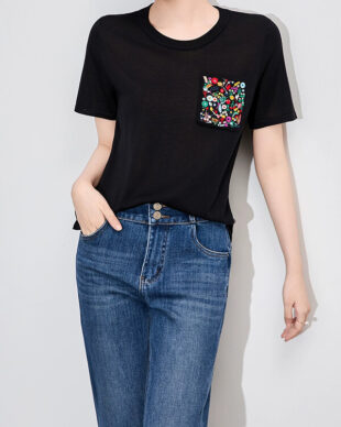 Embroidered casual knitted T-shirt