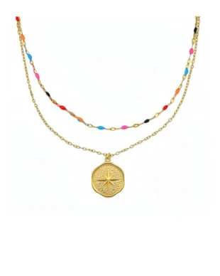 Enamel Flower Star Pearl Necklace