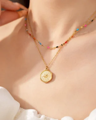 Enamel Flower Star Pearl Necklace