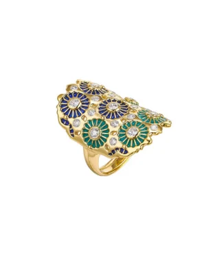 Enamel Painted Zircon Ring S925 Sterling Silver Hollow Pattern
