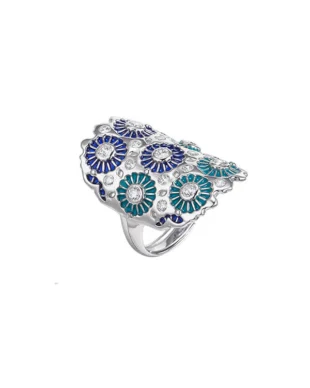 Enamel Painted Zircon Ring S925 Sterling Silver Hollow Pattern