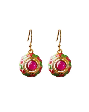 Enamel Ruby Sterling Silver Earrings