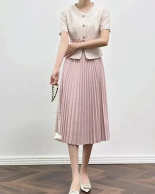 Fake Two-piece Pleated Dress