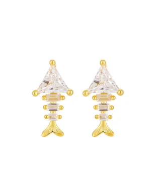 Fish Bone Zircon Silver Ring Earrings