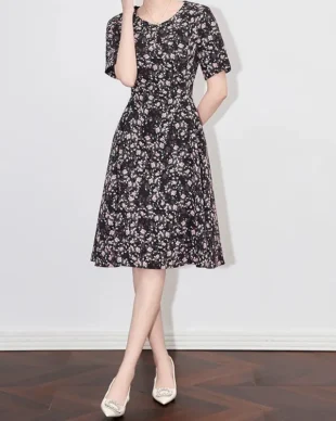 Floral Puff-Sleeve Wrap Dress