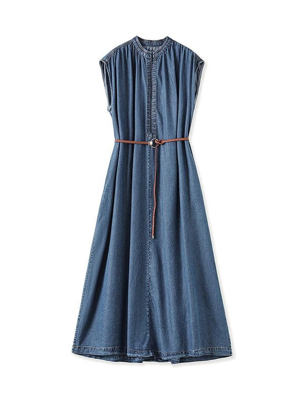 Comfy Relaxed Fit Denim Dress in Tencel - French Inspired, Wrinkle Resistant