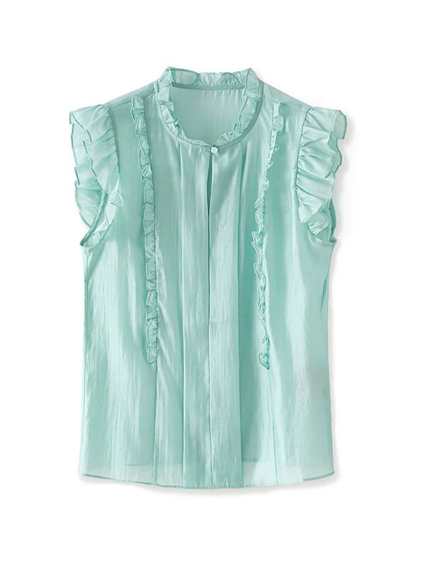 Romantic lace-trimmed tencel top with french neckline and airy silhouette