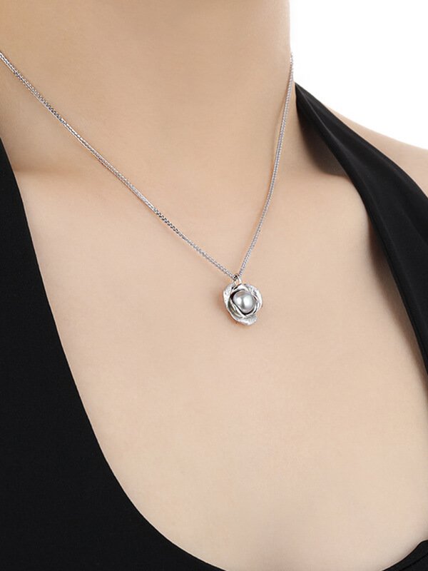 Unimproved Meadow Pearl Necklace - Sterling Silver Wildflower Motif Sustainable Biophilic Jewelry