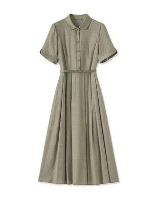 Full-Skirted Pleated Waist-Defining Dress