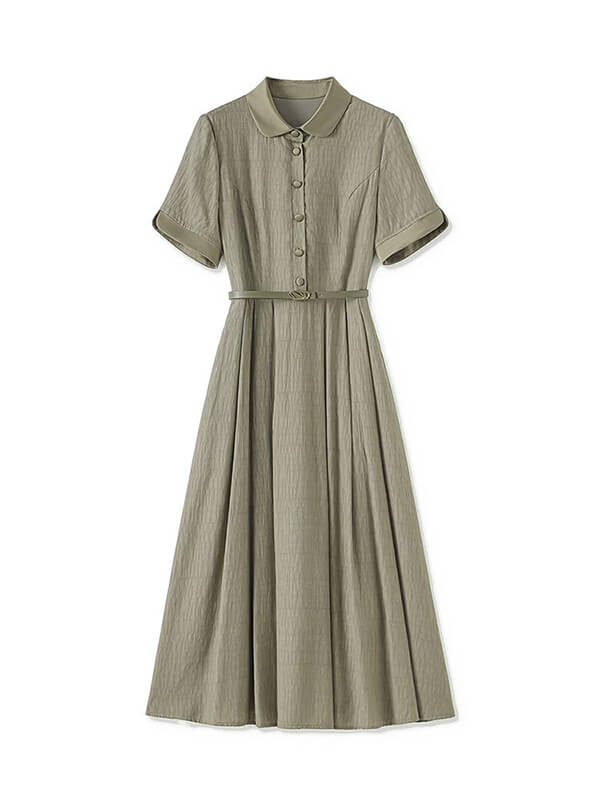 Full-Skirted Pleated Waist-Defining Dress