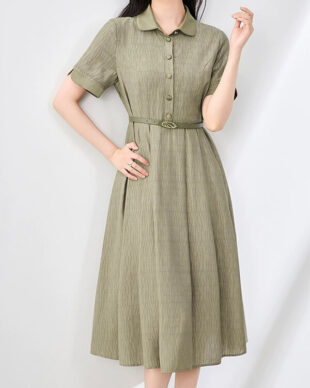 Full-Skirted Pleated Waist-Defining Dress