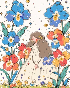 Girl in a Sea of Flowers Perler Bead Pattern – Flower Field Fuse Bead Design 3 images