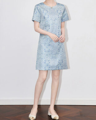 Gold-Threaded Jacquard Tailored A-Line Dress