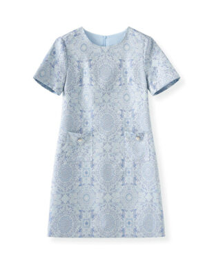 Gold-Threaded Jacquard Tailored A-Line Dress