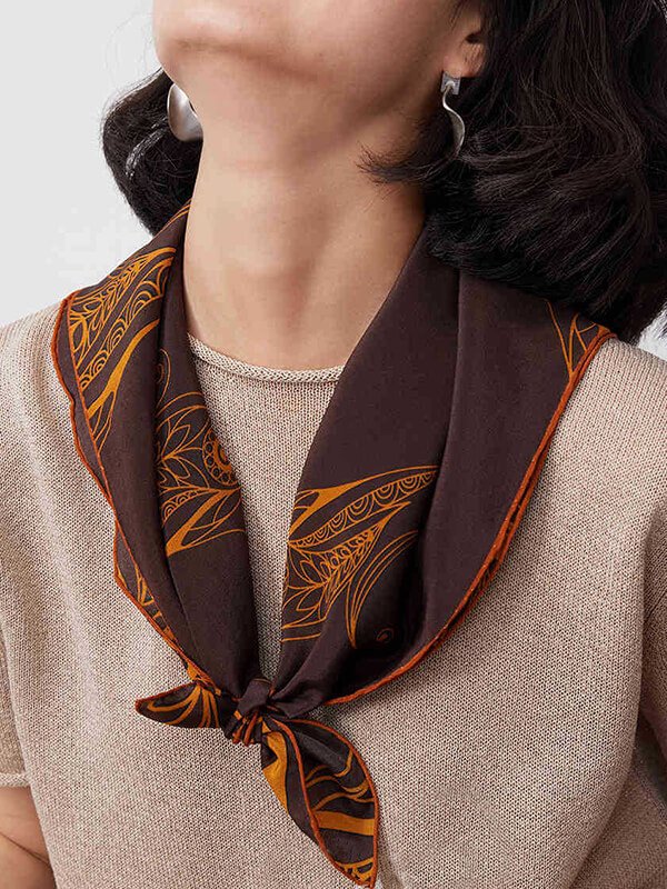 Ornithology Art Silk Scarf - Goldfinch Motif Crepe de Chine Square Sustainable Birding