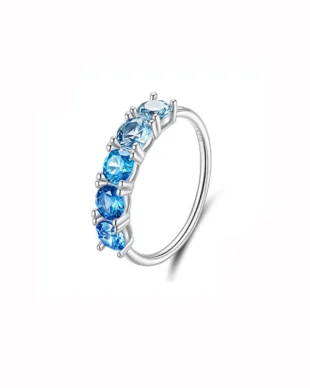 Gradient Blue Cubic Zirconia Sterling Silver Ring