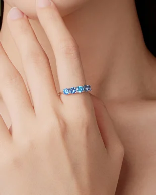 Gradient Blue Cubic Zirconia Sterling Silver Ring