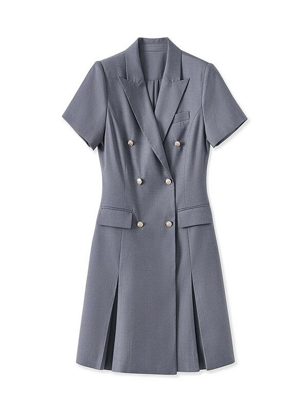 Oversized gray blazer dress streetwear, boxy double breasted mini with shoulder pads for concerts or art gallery events