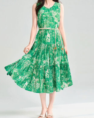 Green Printed Holiday Dress