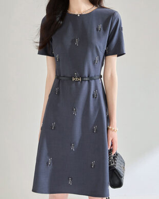 Grey Embroidered Beaded Dress