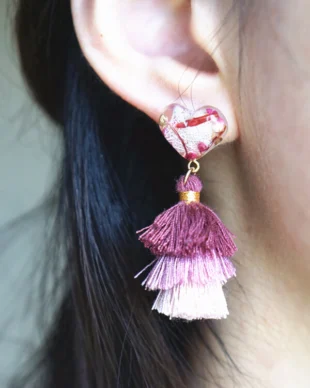 Handmade Preserved Flower Tassel Earrings