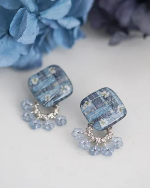 Real blue flower earrings gift set for bridesmaids, sterling silver handmade resin jewelry with baby’s breath, luxury packaged