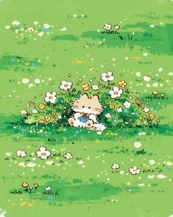 Happy Kitten in Spring Perler Bead Pattern – Cute Cat Fuse Bead Design 4 images