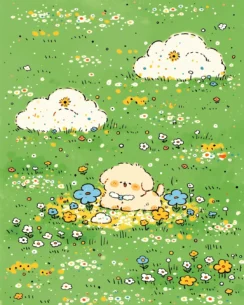 Happy Puppy in Spring Perler Bead Pattern–Cute Dog Fuse Bead Design 4 images