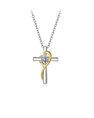 Heart Cross Moissanite Silver Necklace