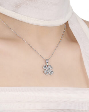 Heart-Shaped Four-Leaf Clover Sterling Silver Pendant