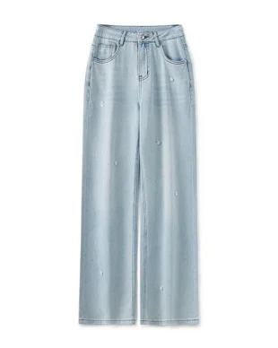 High-Rise Beaded & Crystal-Embellished Wide-Leg Jeans