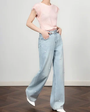 High-Rise Beaded & Crystal-Embellished Wide-Leg Jeans