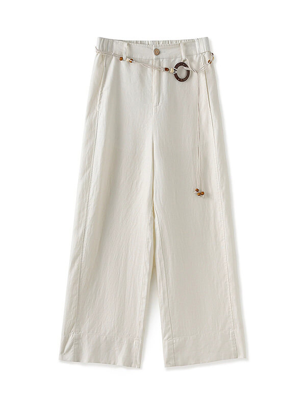 High-Waisted Linen Wide-Leg Cropped Pants