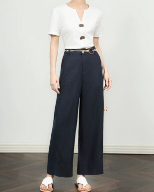 High-Waisted Linen Wide-Leg Cropped Pants